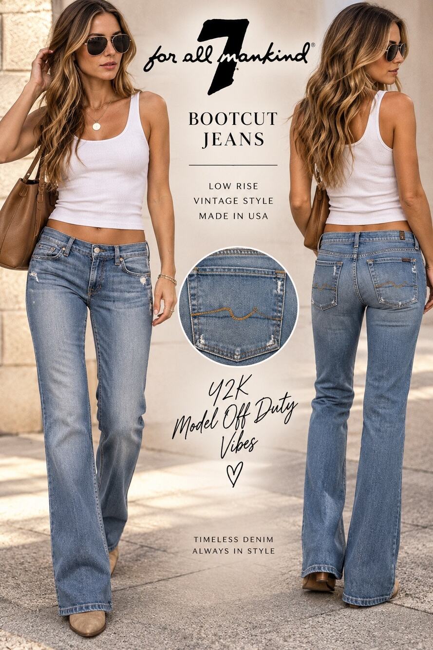 7 For All Mankind Vintage Y2K Low Rise Bootcut Distressed Jeans 31 Made USA